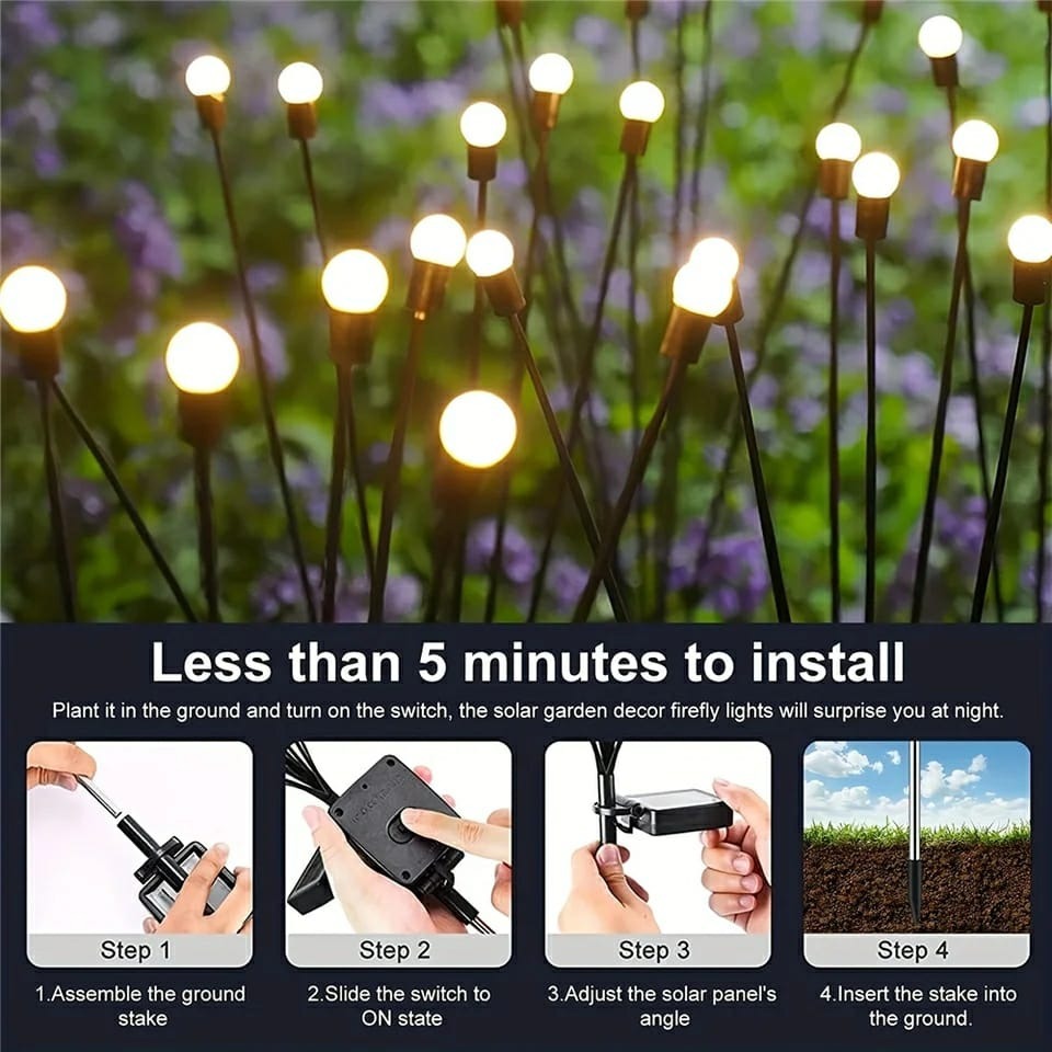 Solar Garden Lights - Firefly LED Waterproof Fairy Lights for Outdoor Decoration - 6 LED / 8 LED