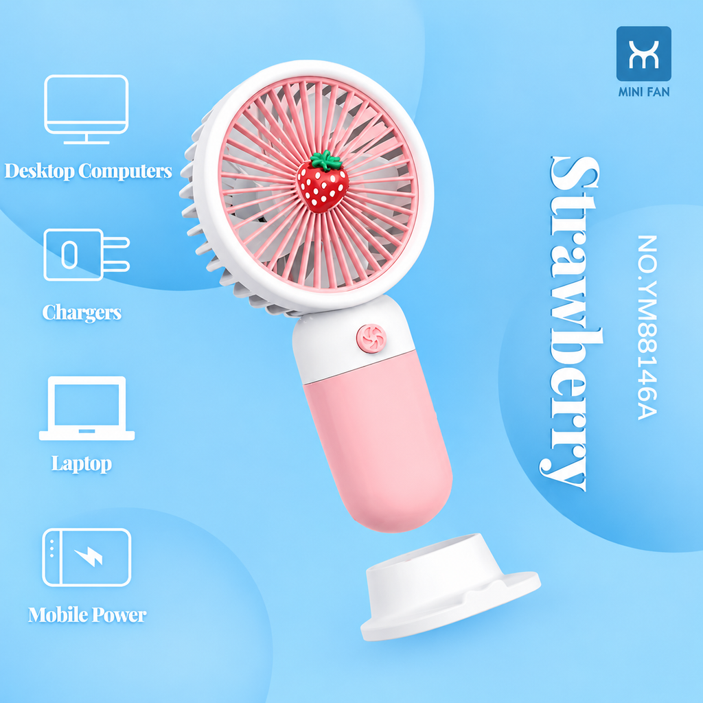 Rechargeable Mini Handy Fan Portable USB Cooling Fan Cute Design Handheld Fan for Kids and Travel - With Cable (Random Color)